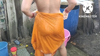Indian House Wife Bathing Outside wild indian tube